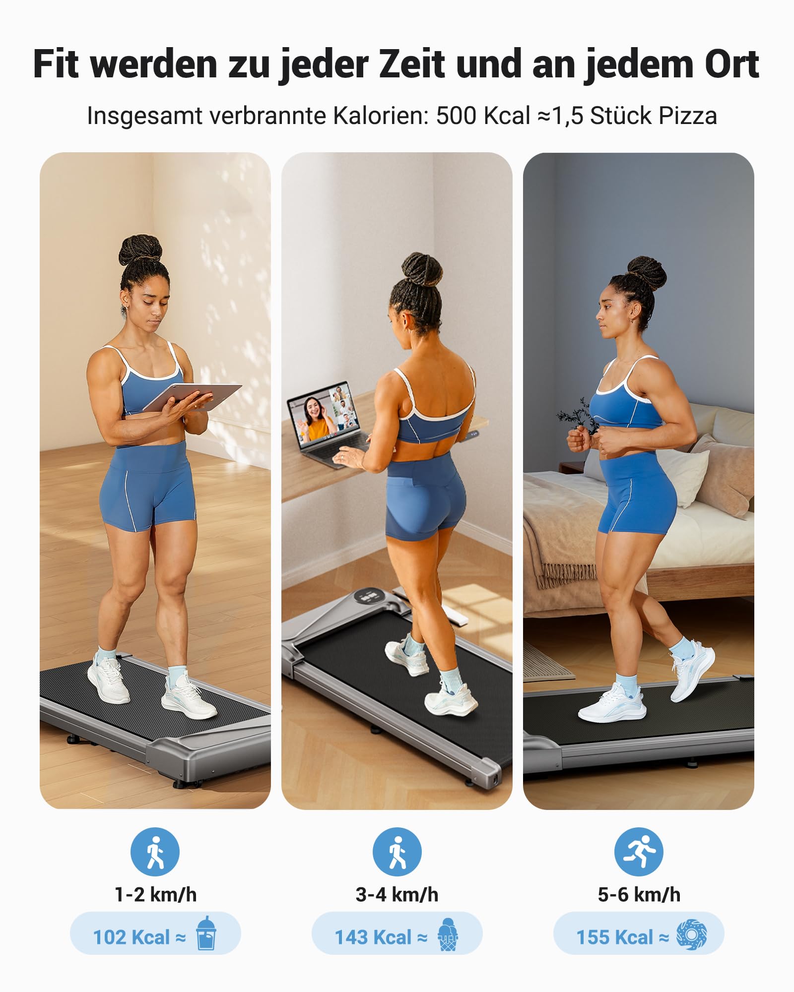 THERUN Schreibtisch Walking Pad mit Leise 2,5 PS-Motor, 2 in 1 Kleines Laufband mit Fernbedienung und LED-Panel für Zuhause und Büro (Grau)