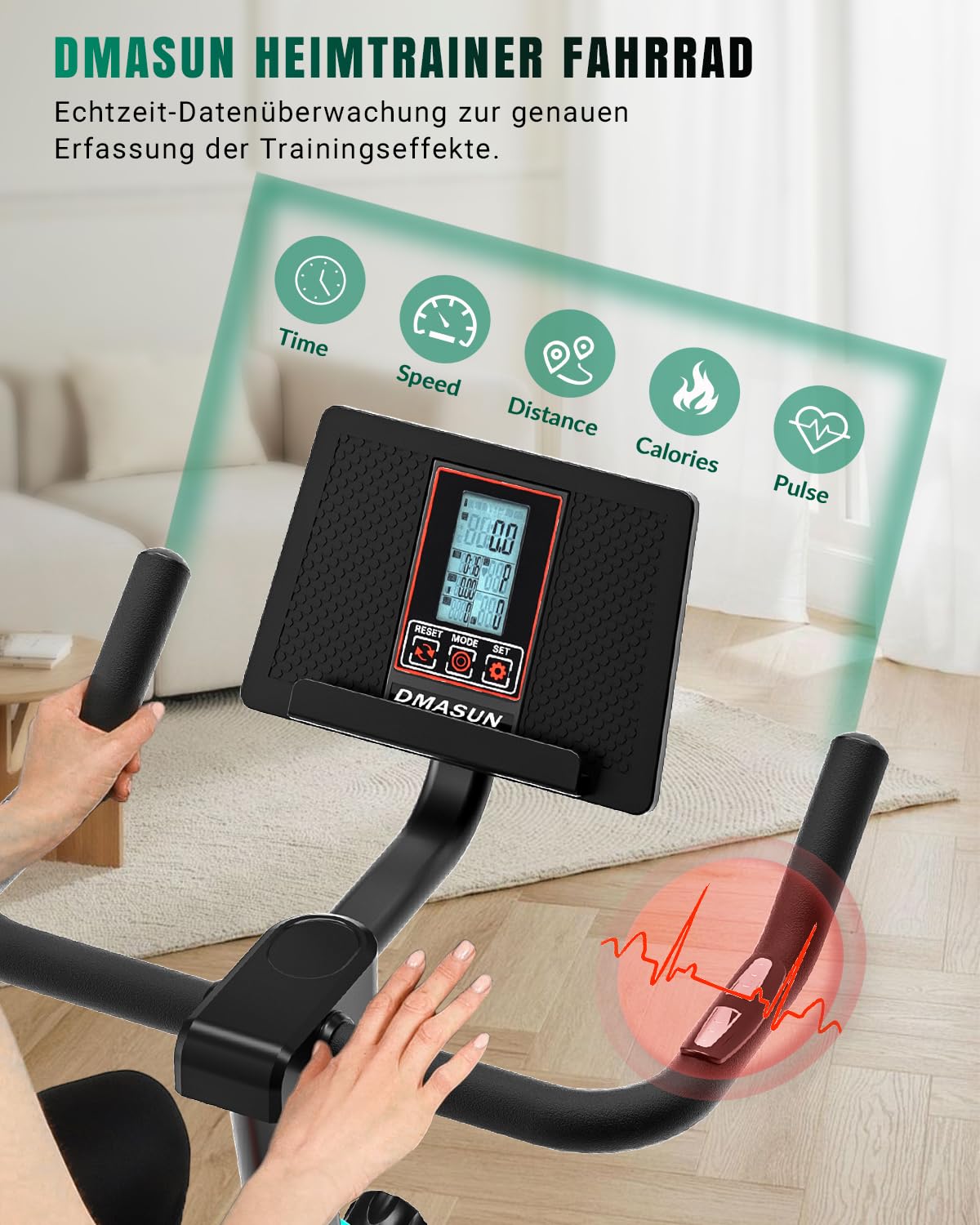 DMASUN Heimtrainer Fahrrad, Hometrainer Fahrrad mit großem Tablet-Halter und LCD-Display, Leises Ergometer Heimtrainer für Zuhause, Fahrradtrainer bis 160 kg Belastbar, Ideal für Indoor Cycling