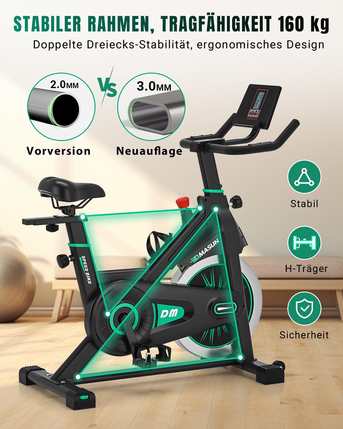 DMASUN Heimtrainer Fahrrad, Hometrainer Fahrrad mit großem Tablet-Halter und LCD-Display, Leises Ergometer Heimtrainer für Zuhause, Fahrradtrainer bis 160 kg Belastbar, Ideal für Indoor Cycling