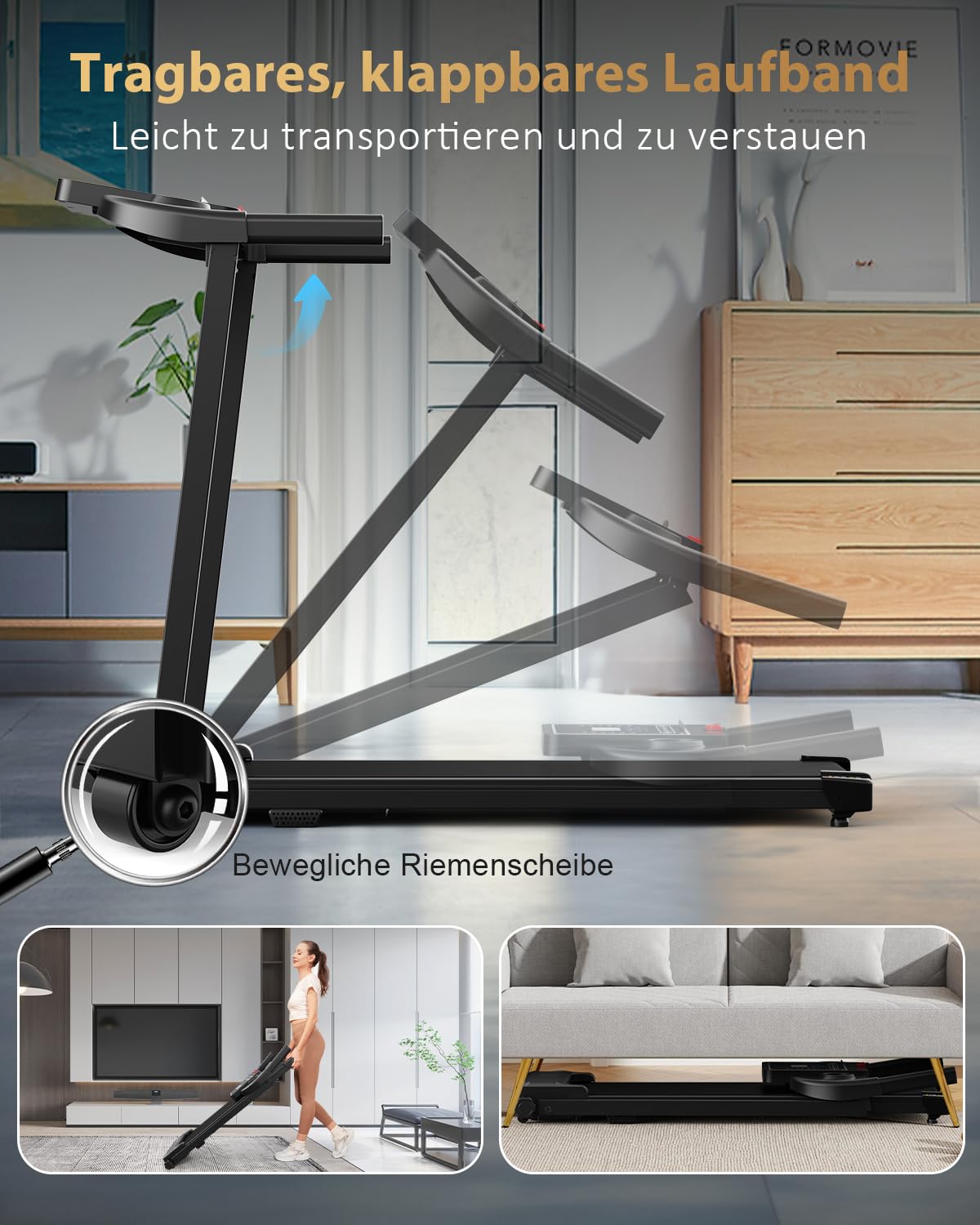 Laufband für Zuhause Walking Pad - Klappbar Laufbänder Elektrisches Laufbänder Schreibtisch Foldable Treadmill for Home Büro Laufpad Leise Klein 10Km/h Tretmühle Klappbares Kleines