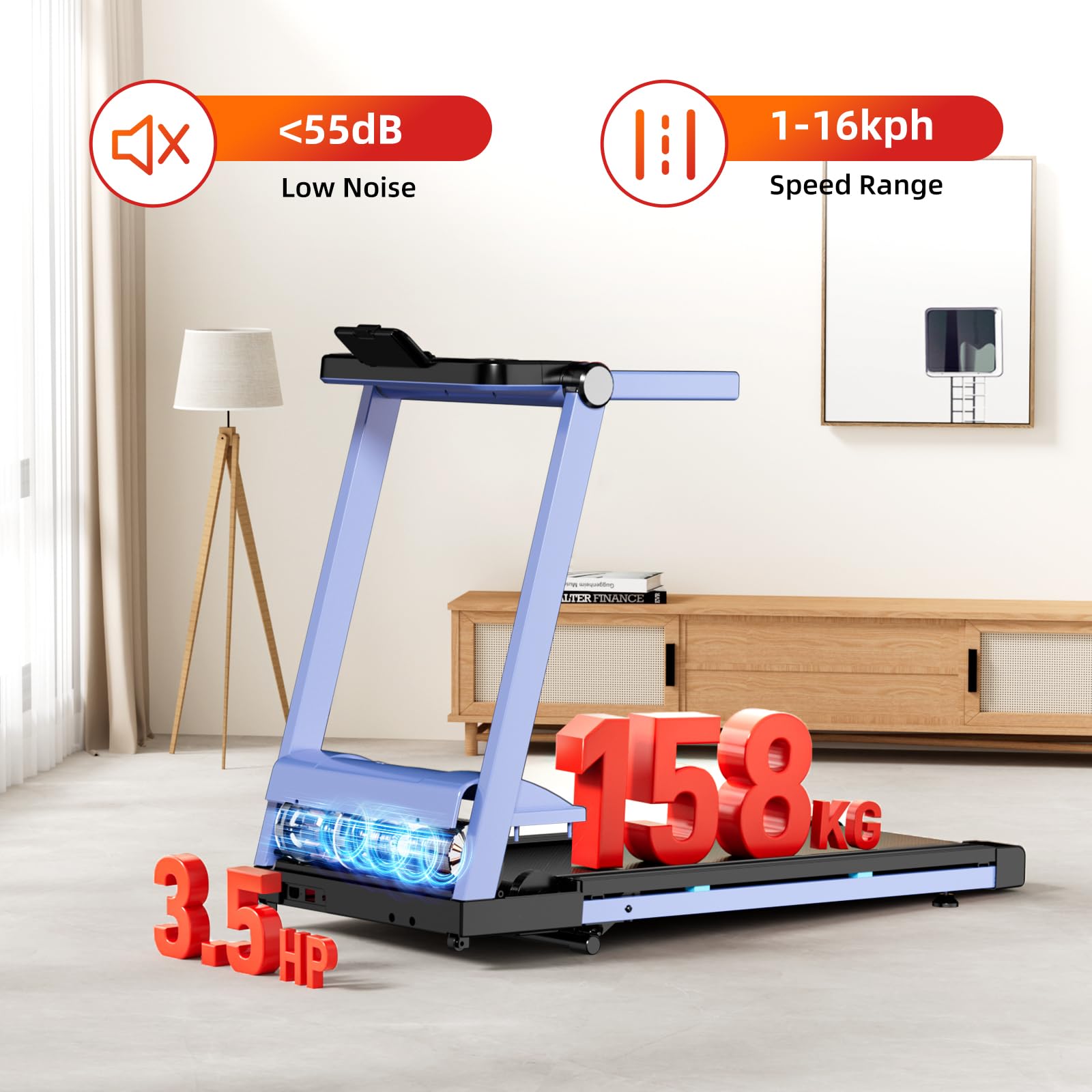 Superun Laufband für Zuhause Klappbar, Laufband mit Steigung max 158 KG mit APP, Klappbares Laufband mit Trainingskursen und Multi-Runner-Rennen