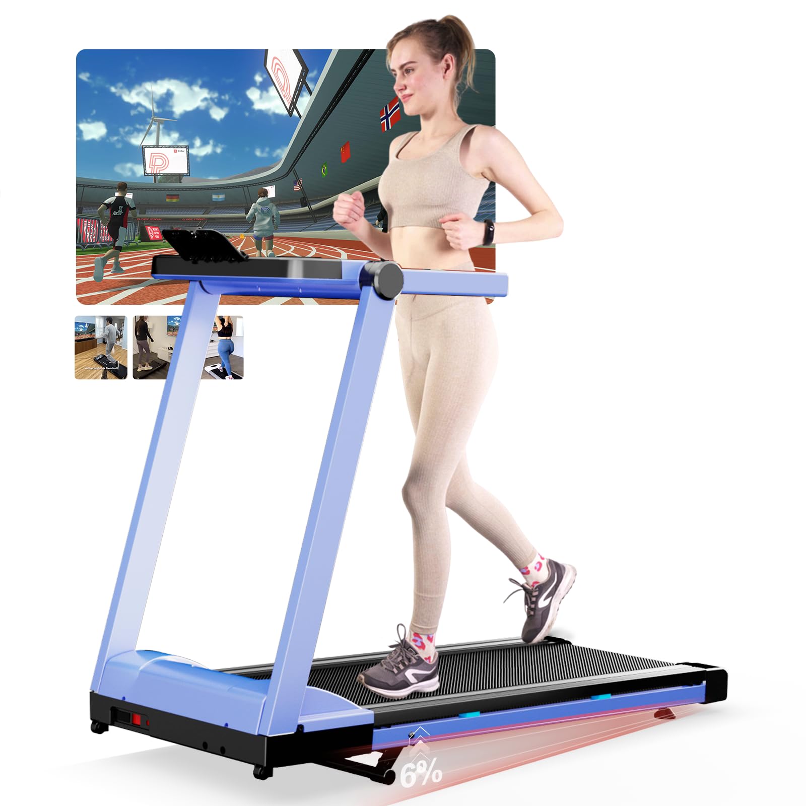 Superun Laufband für Zuhause Klappbar, Laufband mit Steigung max 158 KG mit APP, Klappbares Laufband mit Trainingskursen und Multi-Runner-Rennen