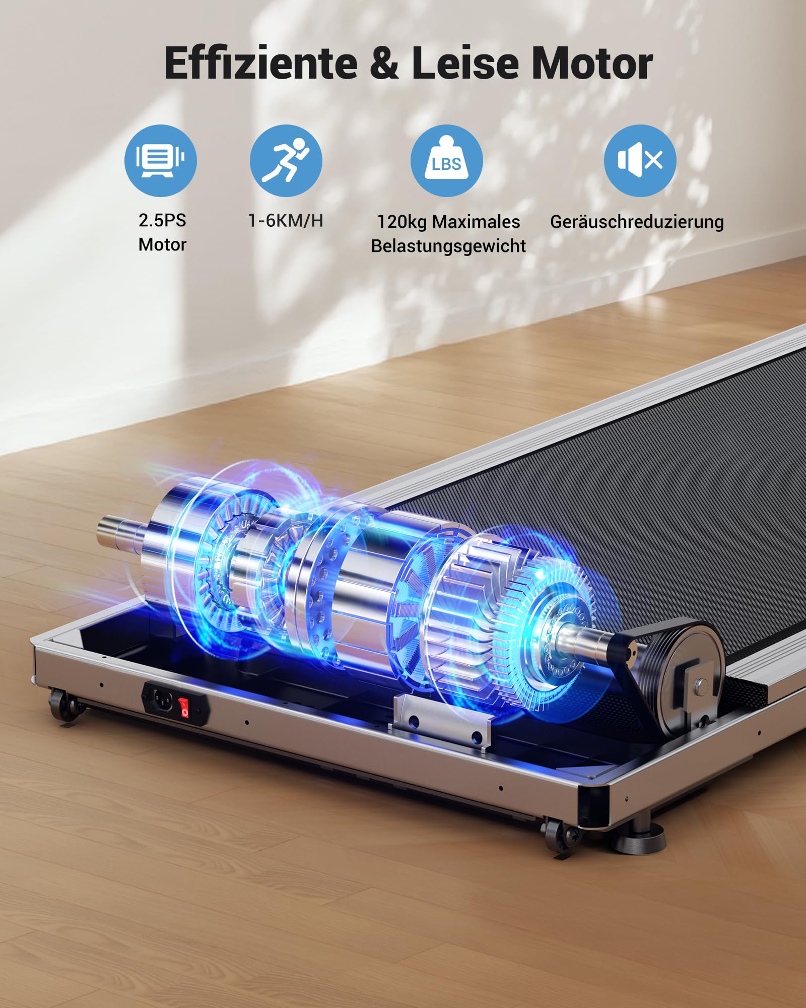 THERUN Schreibtisch Walking Pad mit Leise 2,5 PS-Motor, 2 in 1 Kleines Laufband mit Fernbedienung und LED-Panel für Zuhause und Büro (Grau)