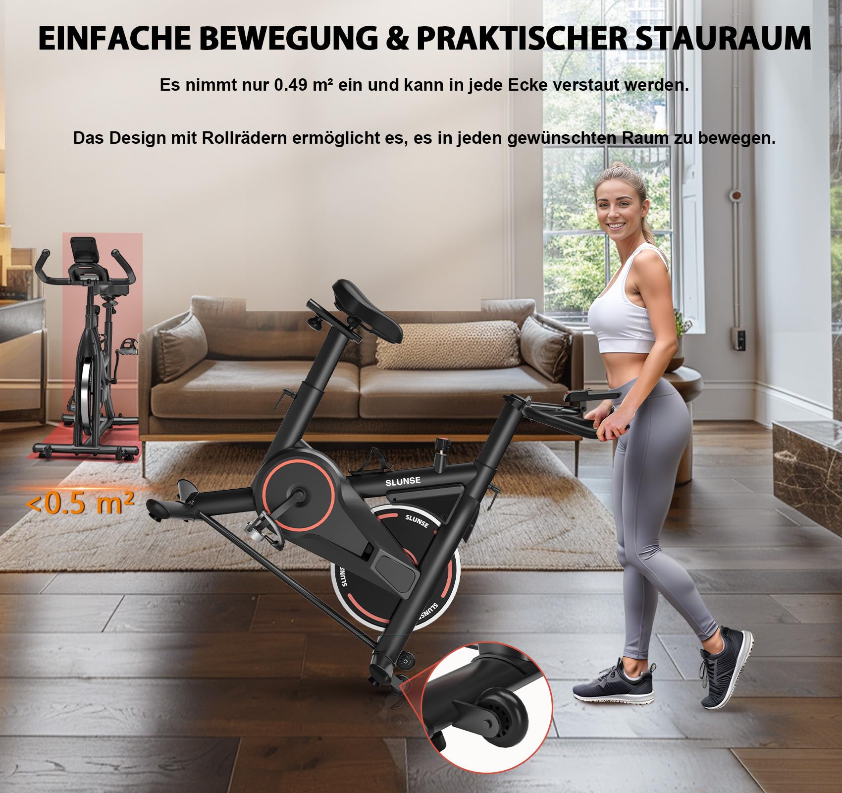 Heimtrainer Fahrrad mit App, SLUNSE Leises Hometrainer Ergometer mit Verbessertem LCD-Monitor, Spinning Bike Indoor mit Verstellbarem Widerstand, Fitnessbike bis 160KG für Kardio-Training zu Hause