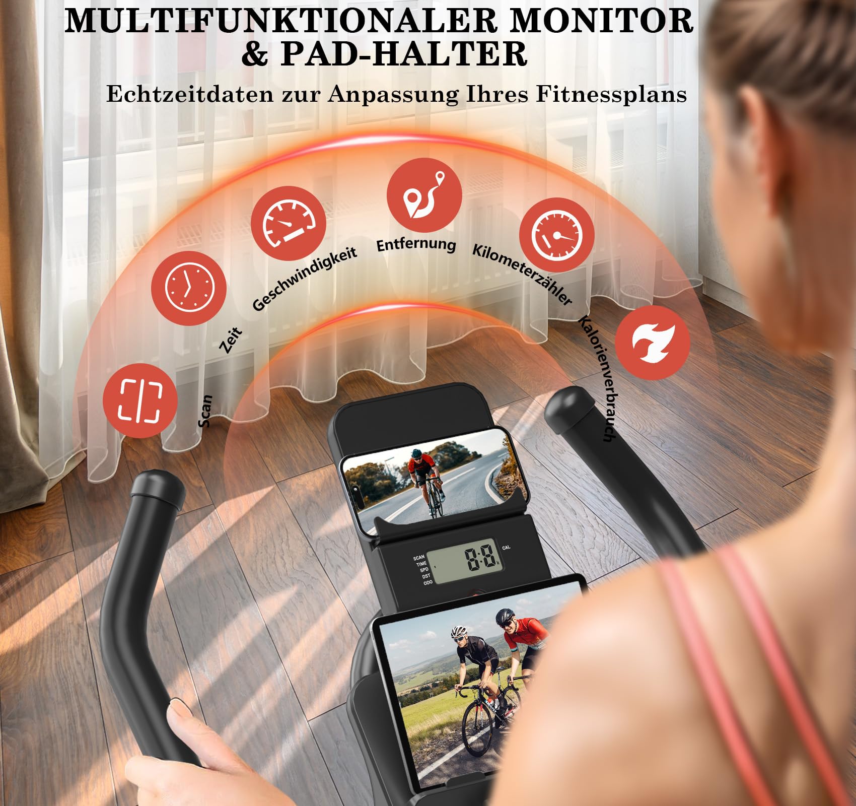 Heimtrainer Fahrrad mit App, SLUNSE Leises Hometrainer Ergometer mit Verbessertem LCD-Monitor, Spinning Bike Indoor mit Verstellbarem Widerstand, Fitnessbike bis 160KG für Kardio-Training zu Hause
