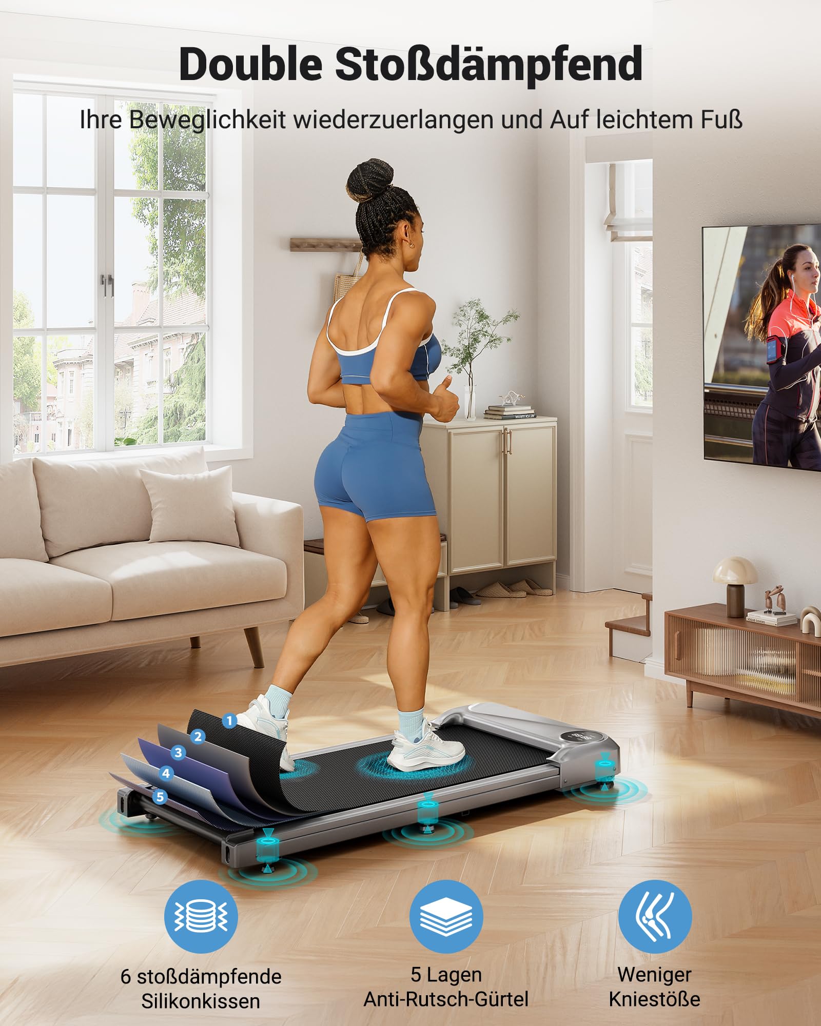 THERUN Schreibtisch Walking Pad mit Leise 2,5 PS-Motor, 2 in 1 Kleines Laufband mit Fernbedienung und LED-Panel für Zuhause und Büro (Grau)