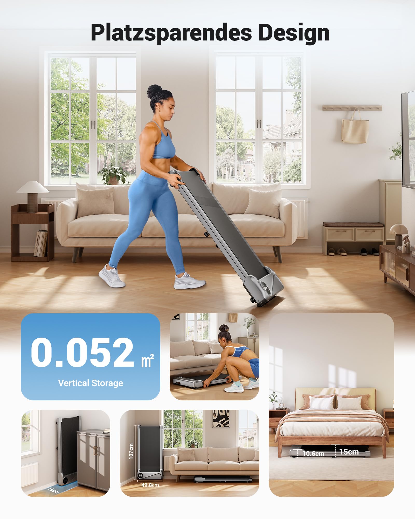 THERUN Schreibtisch Walking Pad mit Leise 2,5 PS-Motor, 2 in 1 Kleines Laufband mit Fernbedienung und LED-Panel für Zuhause und Büro (Grau)