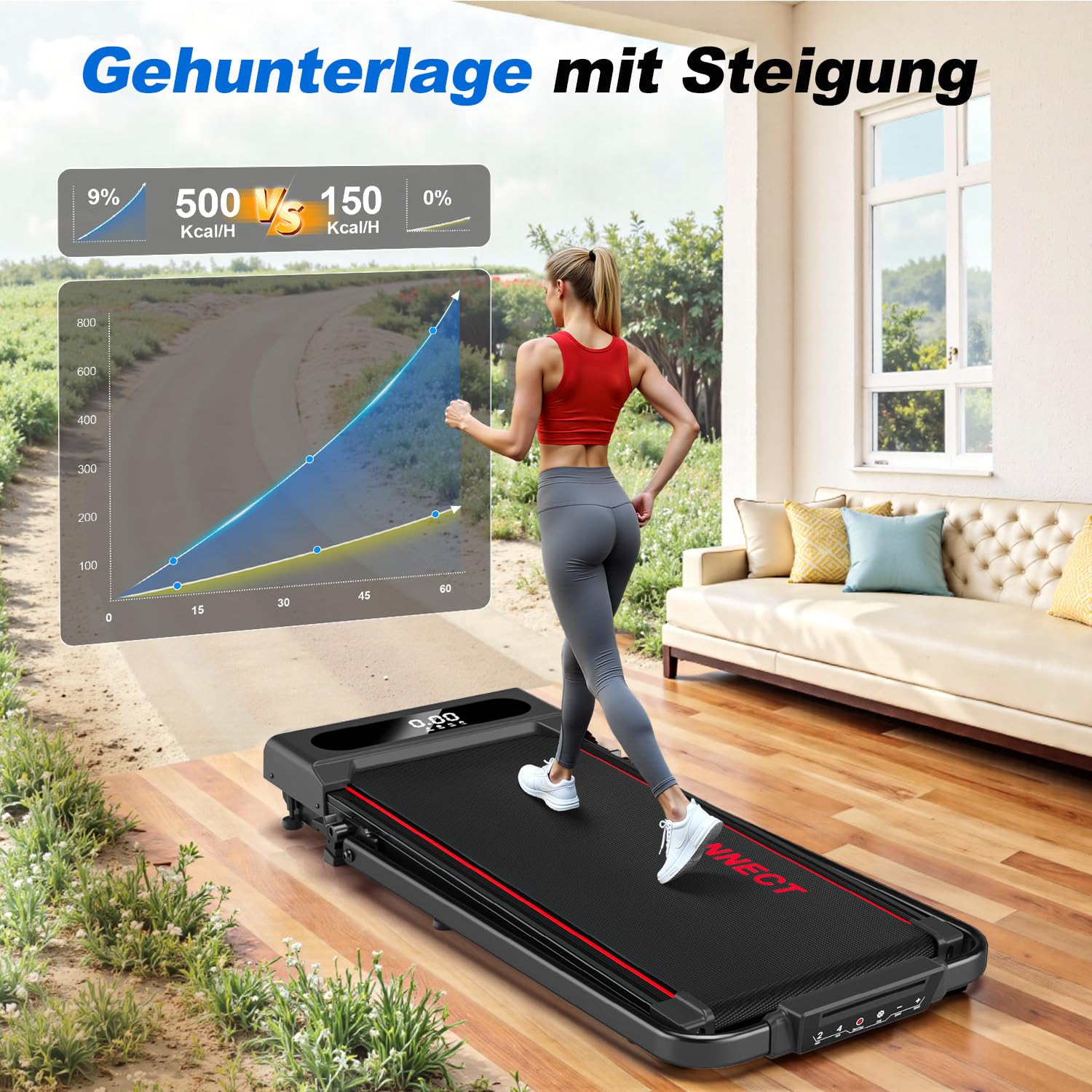 Laufband fรผr Zuhause, VANNECT Walking Pad, 1-12 km/h Klappbares Laufband mit 9% Steigung, Ultra-Leise, LCD-Display, Dreifache Steuerung - Fernbedienung, App, Handlauf-Tasten, Belastbar bis 150 kg