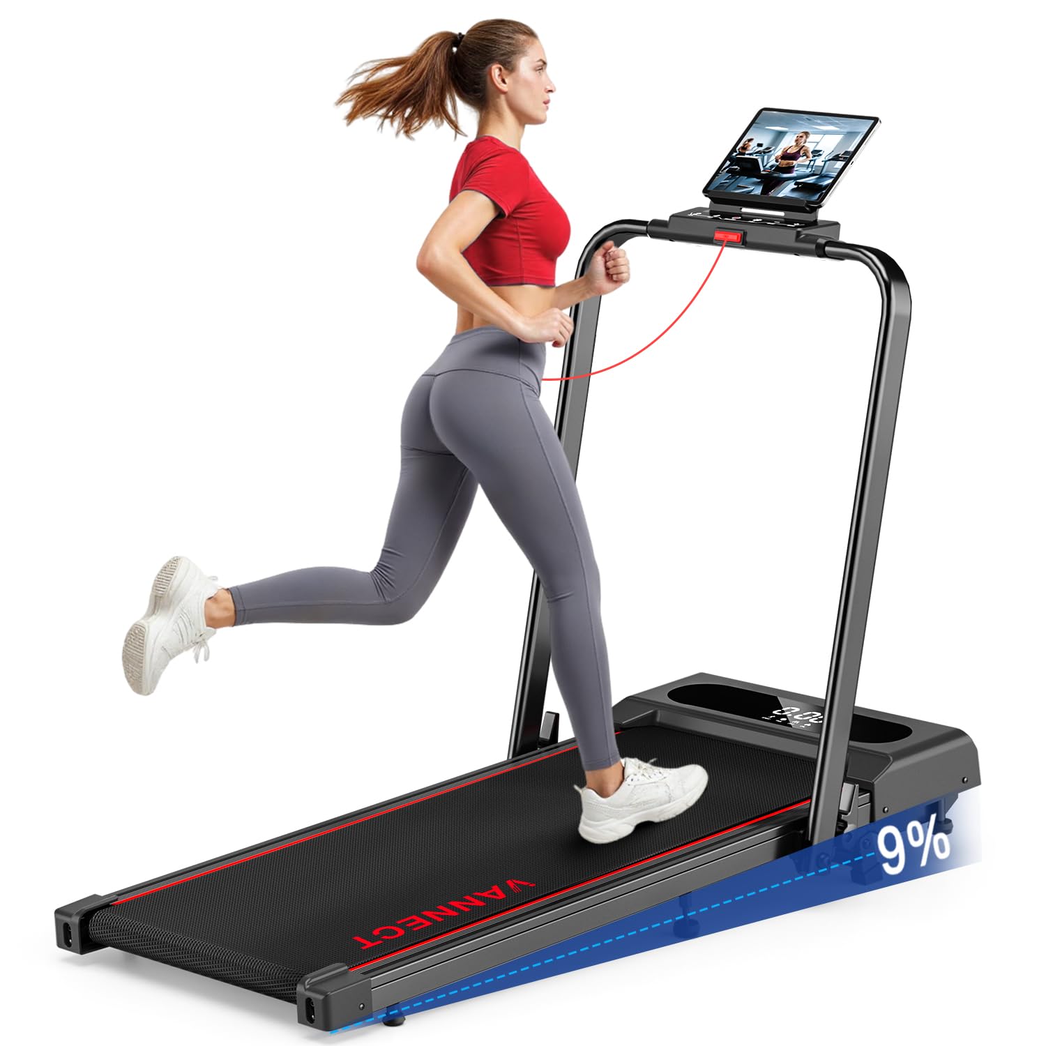 Laufband für Zuhause, VANNECT Walking Pad, 1-12 km/h Klappbares Laufband mit 9% Steigung, Ultra-Leise, LCD-Display, Dreifache Steuerung - Fernbedienung, App, Handlauf-Tasten, Belastbar bis 150 kg