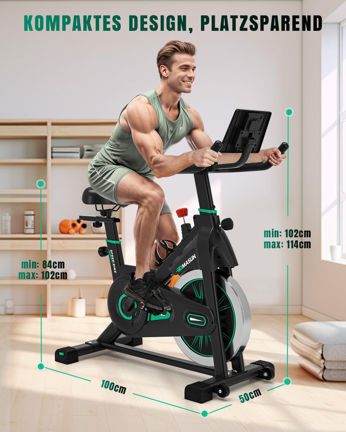 DMASUN Heimtrainer Fahrrad, Hometrainer Fahrrad mit großem Tablet-Halter und LCD-Display, Leises Ergometer Heimtrainer für Zuhause, Fahrradtrainer bis 160 kg Belastbar, Ideal für Indoor Cycling