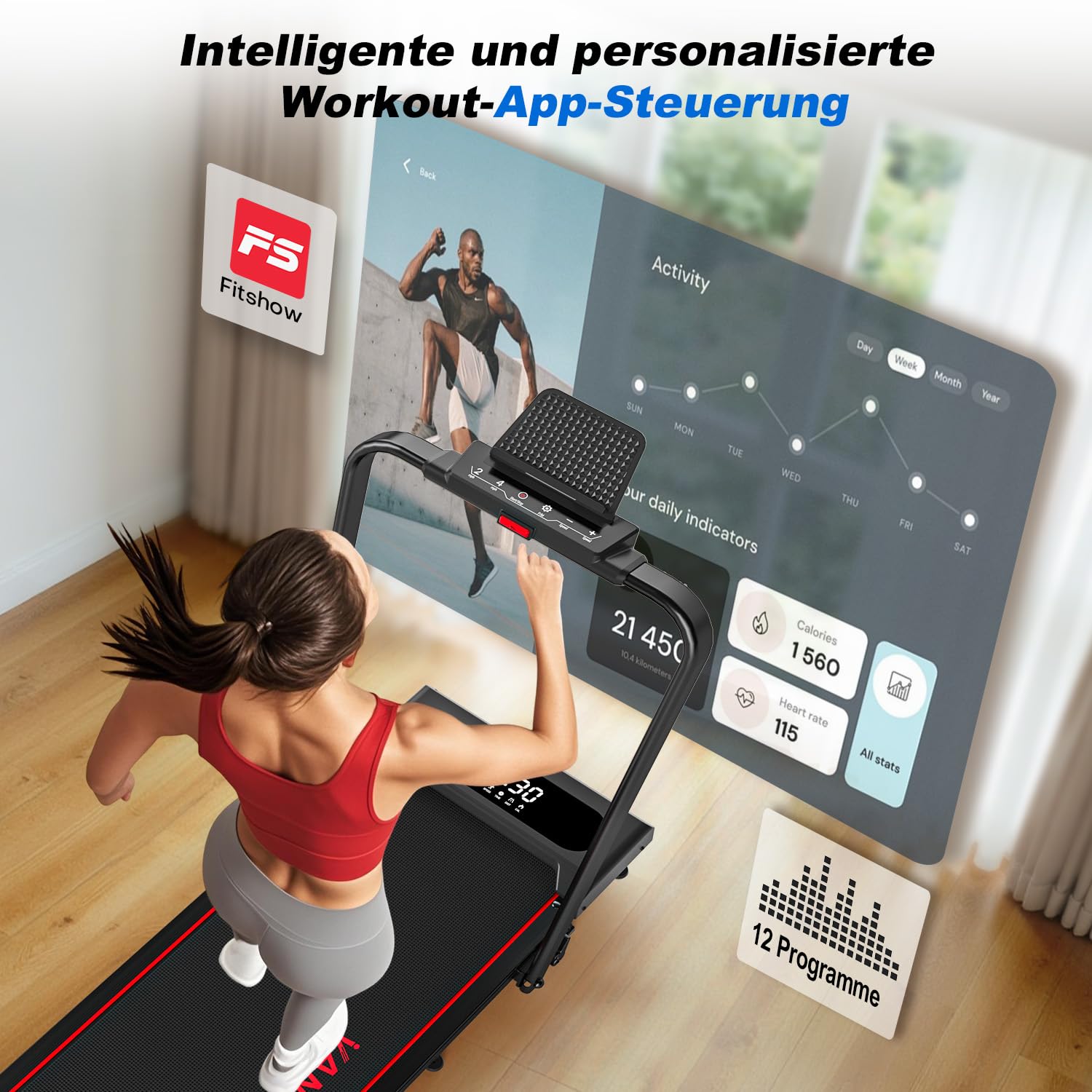 Laufband für Zuhause, VANNECT Walking Pad, 1-12 km/h Klappbares Laufband mit 9% Steigung, Ultra-Leise, LCD-Display, Dreifache Steuerung - Fernbedienung, App, Handlauf-Tasten, Belastbar bis 150 kg