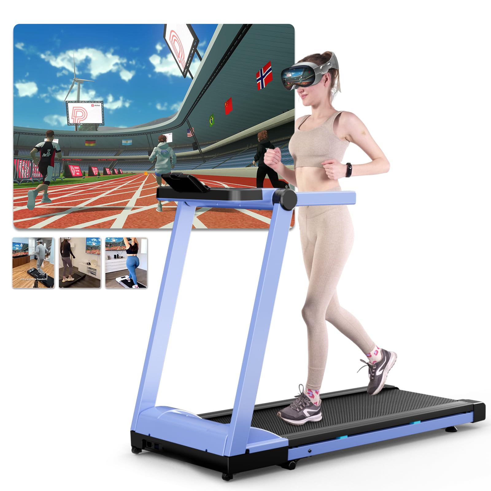 Superun Laufband für Zuhause Klappbar, Laufband mit Steigung max 158 KG mit APP, Klappbares Laufband mit Trainingskursen und Multi-Runner-Rennen