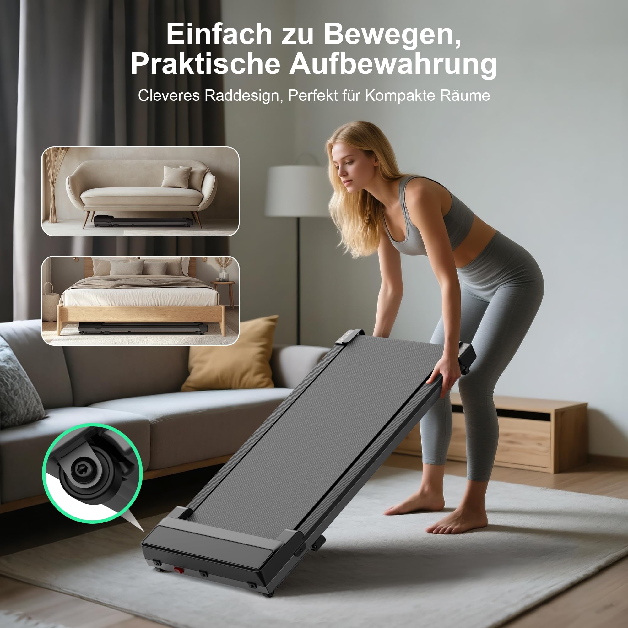 Walking Pad Laufband für Zuhause - Treadmill mit 5% Steigung with Incline for Home Office Büro Laufbänder Unter Desk Mini Klein Tragbares Gehband Tretmühle Leises Lauf Running Machine Schreibtisch